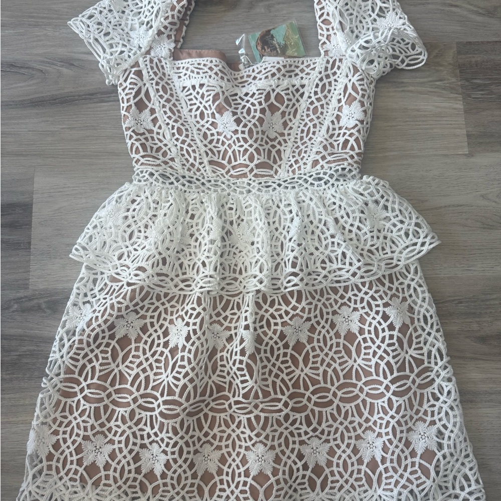 Self-Portrait White Lace Mini Dress
